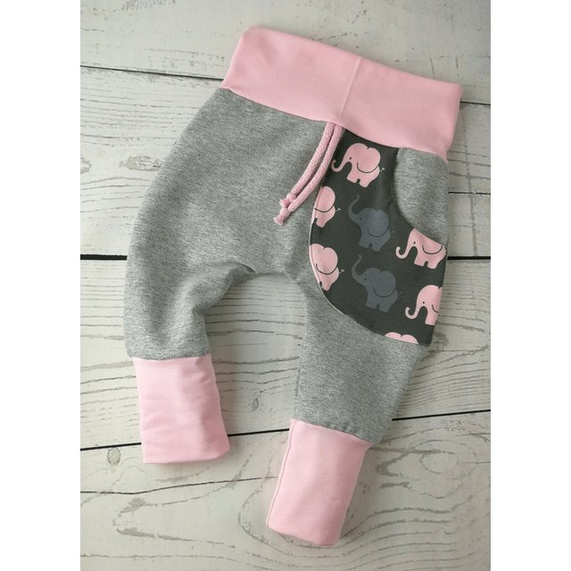 Baby Pumphose mit Tasche Elefanten grau rosa