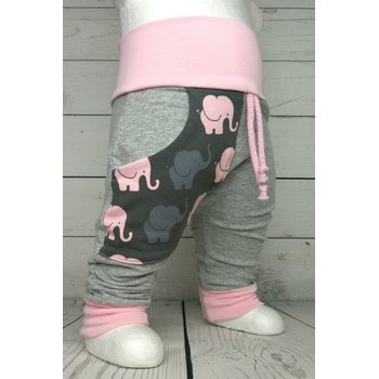 Baby Pumphose mit Tasche Elefanten grau rosa