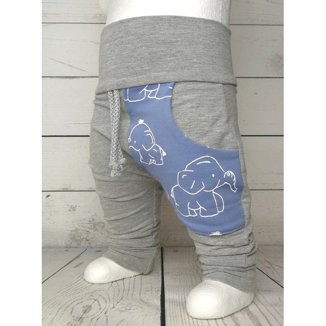 Handmade Baby Pumphose Hose mit Tasche Elefant Girl Grau Puschel-Design 