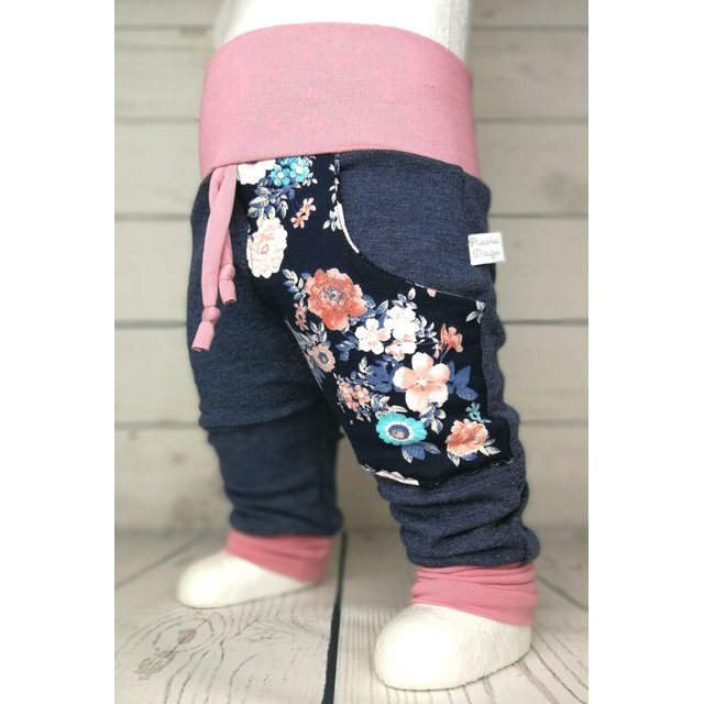 Baby Pumphose mit Tasche Blten jeansblau altrosa 50-62