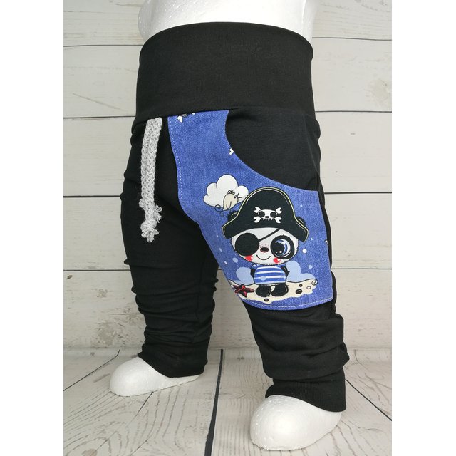 Baby Pumphose mit Tasche Panda Pirat schwarz blau