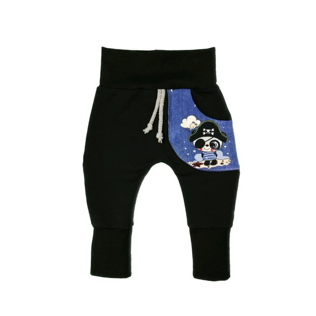 Baby Pumphose mit Tasche Panda Pirat schwarz blau 50-62