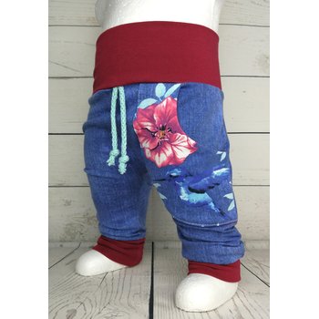 Baby Pumphose mit Tasche Bird & Flower jeanslook dunkelrot