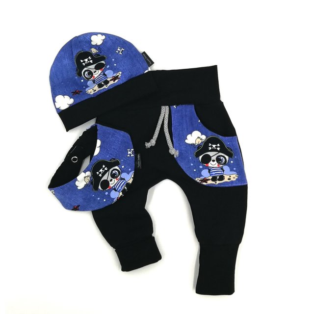 Baby Set Panda Pirat Jeanslook schwarz