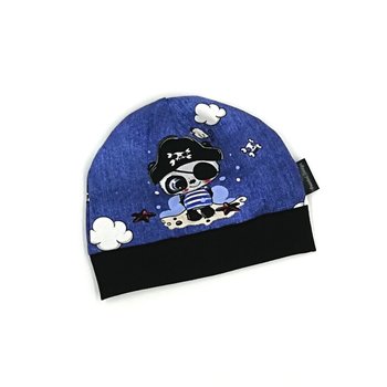 Baby Beanie Mütze Panda Pirat blau schwarz 46-50