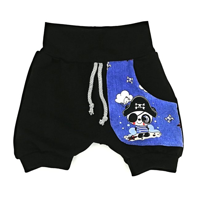 Baby Shorts mit Tasche Panda Pirat schwarz blau 74/80