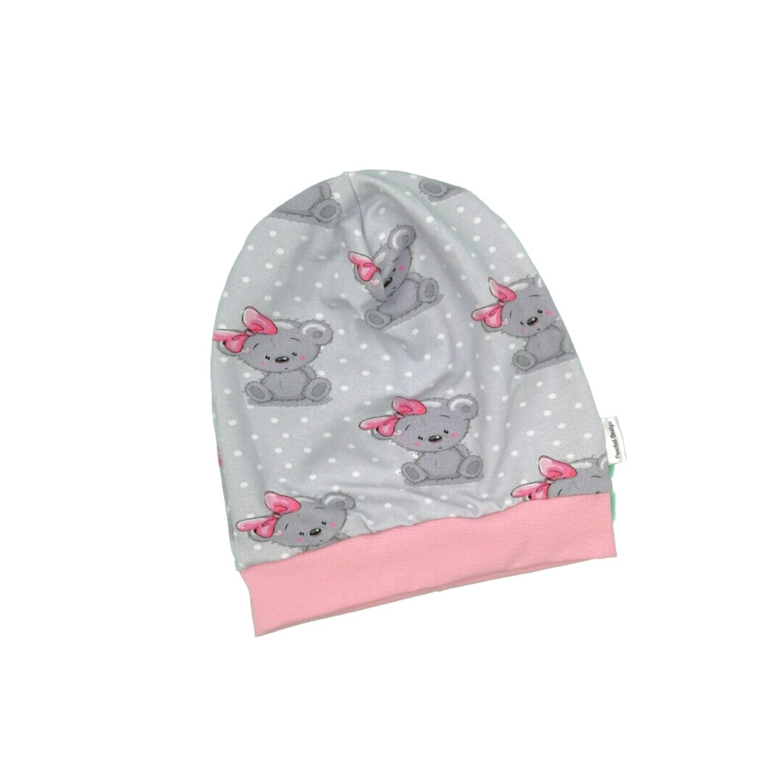 Baby Kinder Beanie Mütze Mädchen Elefant Girl weiß rosa KU 34-54 cm handmade Puschel-Design 