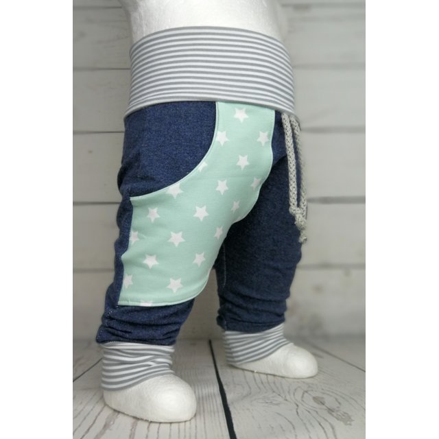Baby Pumphose mit Tasche Sterne jeansblau mint