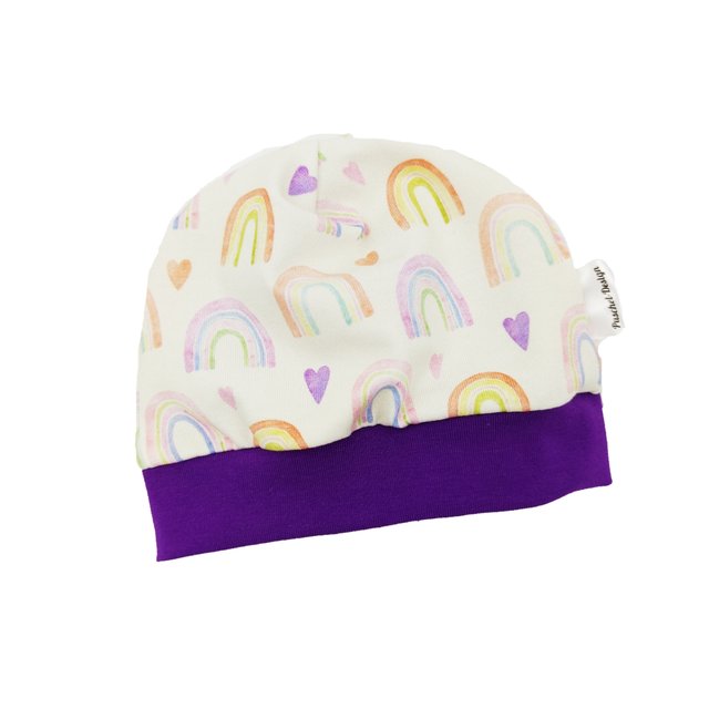 Baby Beanie Mütze Regenbogen creme lila