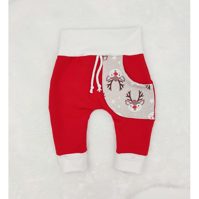 Baby Pumphose mit Tasche Rentier Rudolph rot weiß