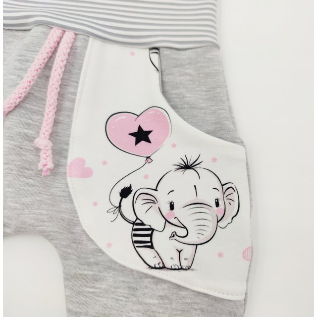 Baby Pumphose mit Tasche Elefant Herz grau rosa