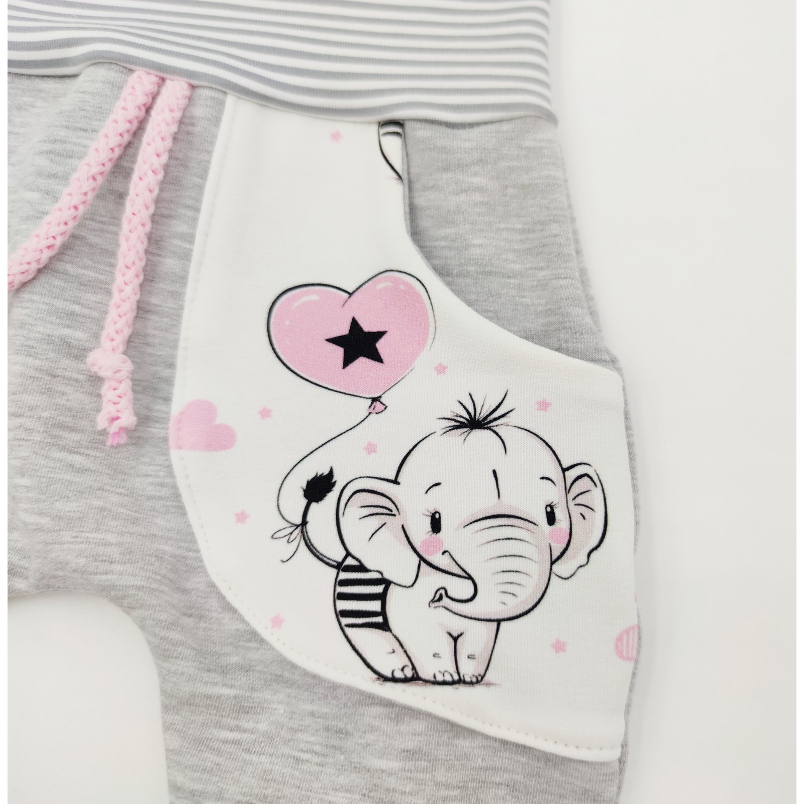 Baby Set Elefant Herz grau weiß Pumphose Mütze Halstuch Geschenkset Handmade Puschel-Design® 