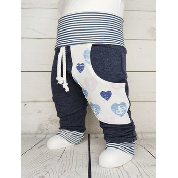 Baby Pumphose mit Tasche Ankerherz blau weiß rose´