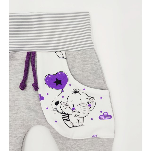 Baby Pumphose mit Tasche Elefant Herz grau lila