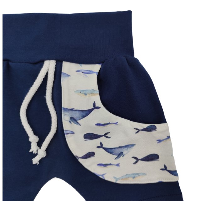 Baby Shorts mit Tasche Wale wei blau 80-92