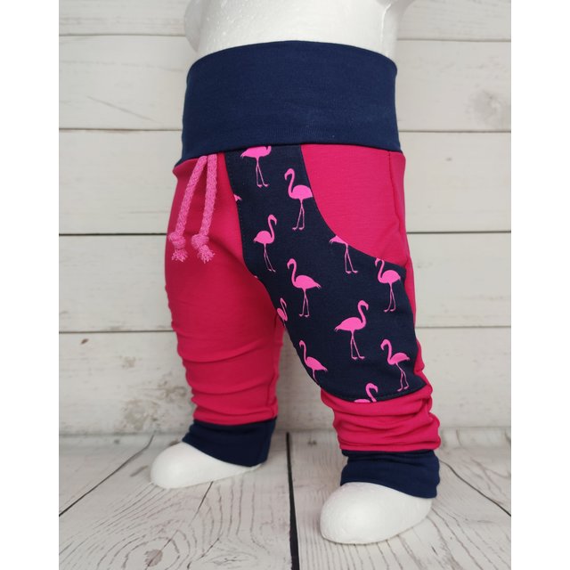 Baby Pumphose mit Tasche Flamingo pink/dunkelblau 50-62