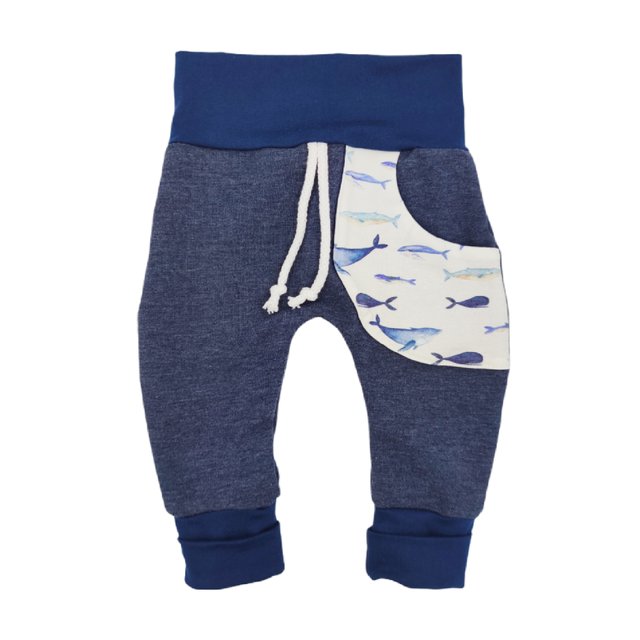 Baby Pumphose mit Tasche Wale jeansblau weiß