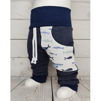 Baby Pumphose mit Tasche Wale jeansblau weiß 80-92