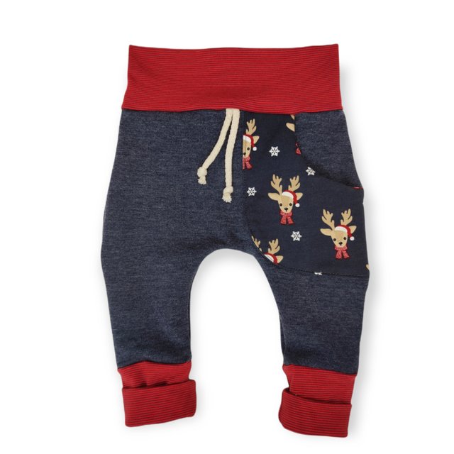 Baby Pumphose mit Tasche Rentier jeansblau rot
