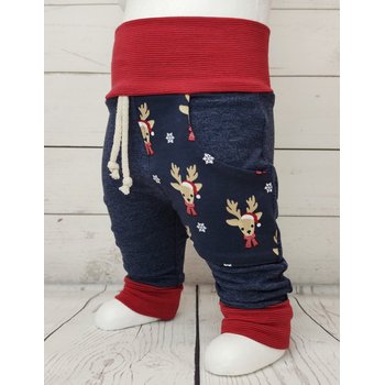 Baby Pumphose mit Tasche Rentier jeansblau rot 50-62