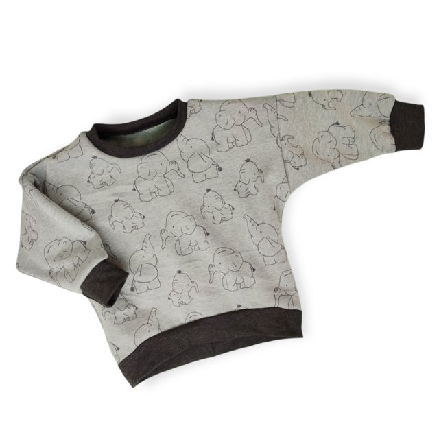 Pullover Sweater Elefanten graublau 62/68