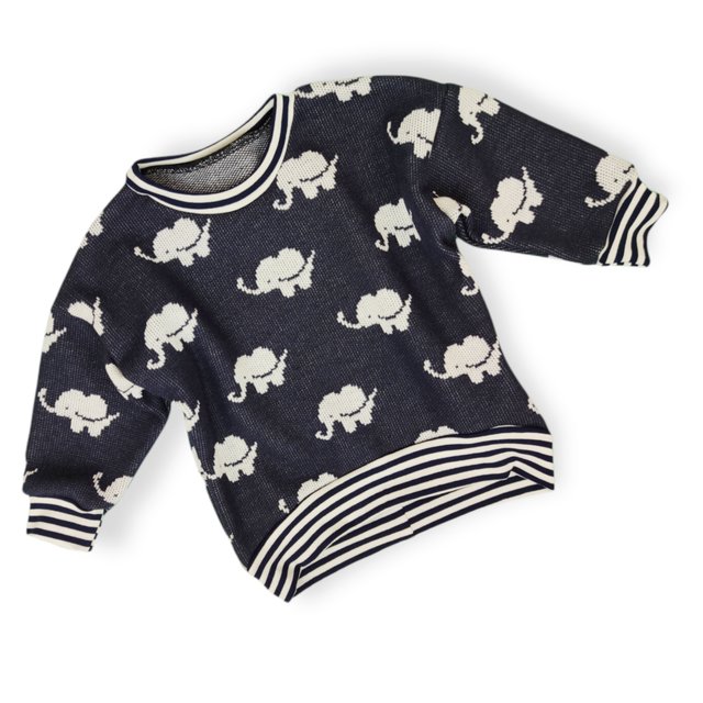 Pullover Strick Sweater Elefanten marine weiß