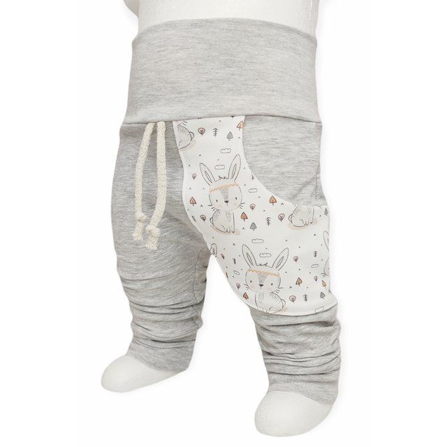 Baby Pumphose mit Tasche Boho Hase grau weiß