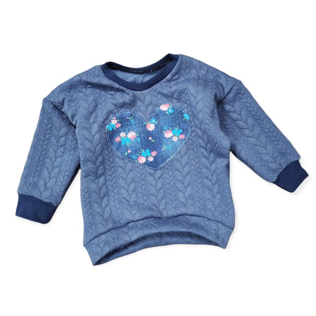 Pullover Sweater Zopfstrick jeansblau mit Herz