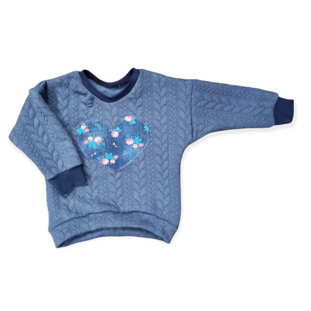 Pullover Sweater Zopfstrick jeansblau mit Herz 62/68