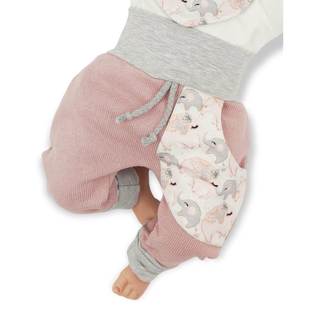 Baby Set Elefantenliebe Strick rosa grau weiß