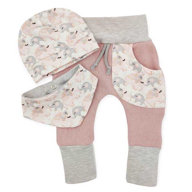 Baby Set Elefantenliebe Strick rosa grau wei