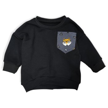 Pullover Sweater Fuchs Brusttasche schwarz