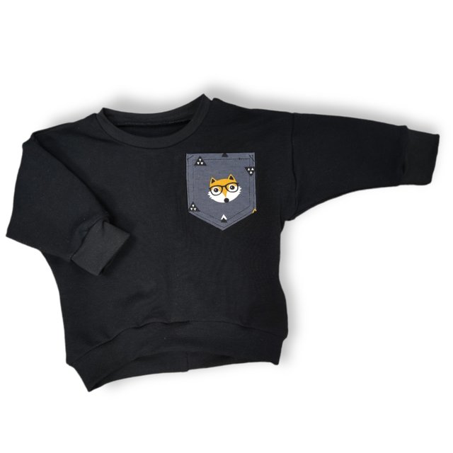 Pullover Sweater Fuchs Brusttasche schwarz 98/104