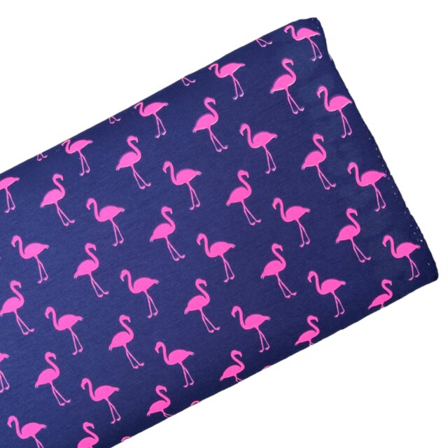 Baumwolljersey Flamingo dunkelblau pink