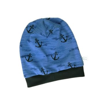 Baby Beanie Mütze Anker blau schwarz 46-50