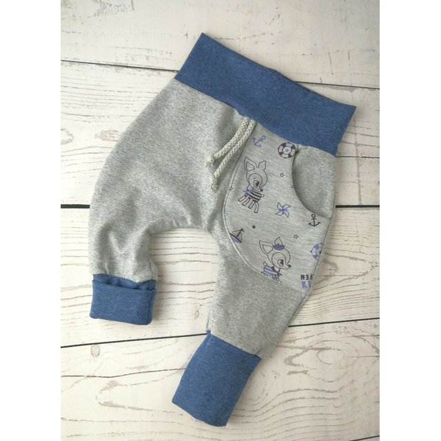 Baby Pumphose mit Tasche Hafenkitz Grau Blau  50-62
