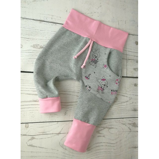 Baby Pumphose mit Tasche Hafenkitz grau rosa