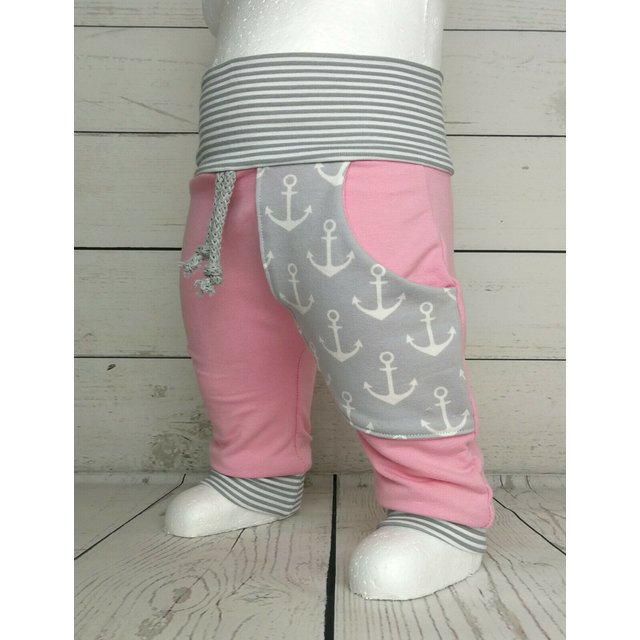 Baby Pumphose mit Tasche Anker rosa grau